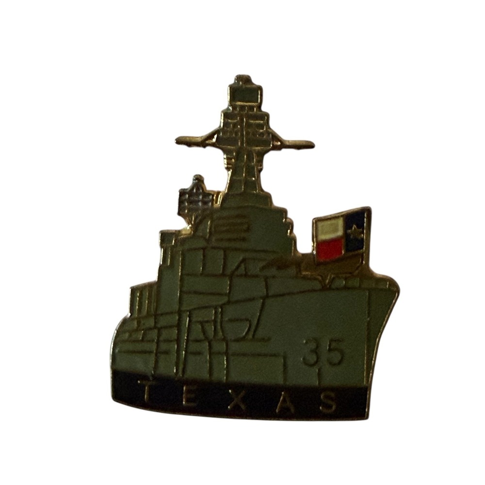 Vintage USS Texas BB-35 Battleship Enamel Lapel Pin Navy Military Souvenir Gold